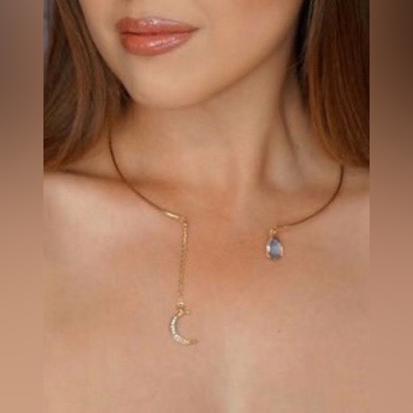 ✨3for$38 New Golden Boho Open Collar Rhinestone Moon Blue Jewel Necklace - Picture 12 of 15